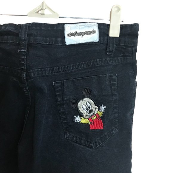 Mickey Mouse Embroidered Back Pocket Jeans Black Women Sz 32 Waist 31" - Picture 2 of 7